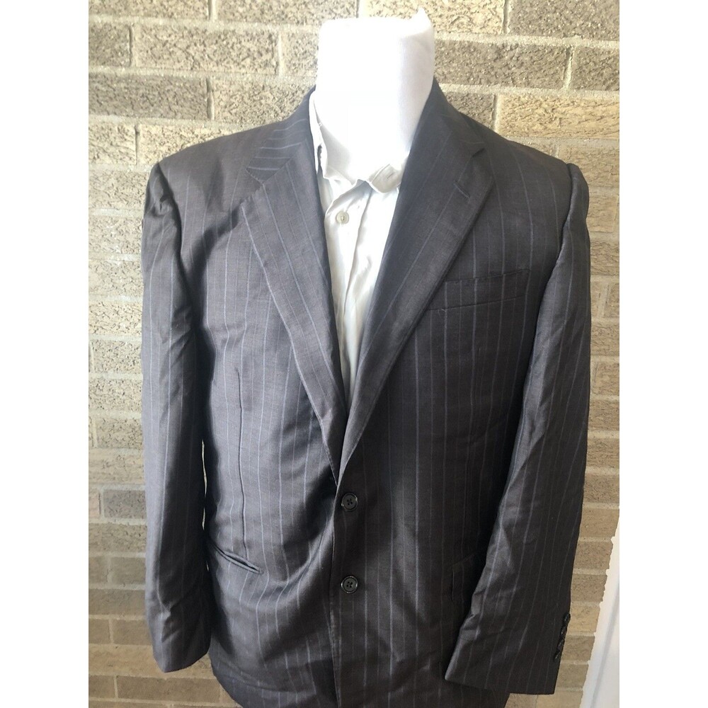 Hickey Freeman Charcoal Loro Piana  Wool Stripe   2Btn Suit Jacket 46